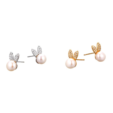 Veile Studios Cute Little Rabbit Girl Zircon Pearl Fashionable Stylish Accessories Earrings