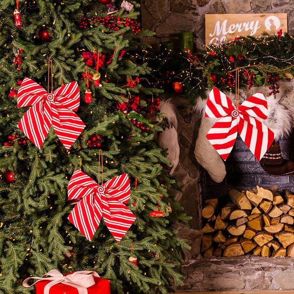 Christmas Decorations With Red And White Striped Bows Seasonal Decorations