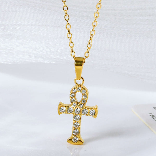 Cross Necklace For Women Simple And Colorfast Zircon Stainless Steel Collarbone Chain Titanium Necklaces & Pendants