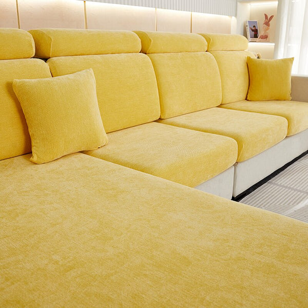 Sofa Cover Pastel Yellow L Shape Polyester Chenille Thick Stretchable Cushion Slipcovers