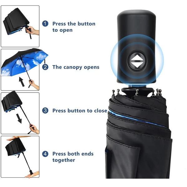 Umbrellas New 8 Ribs Blue Sky White Clouds Pattern Umbrella Windproof Anti Uv Rainproof Automatic Folding Men Car Luxury Women