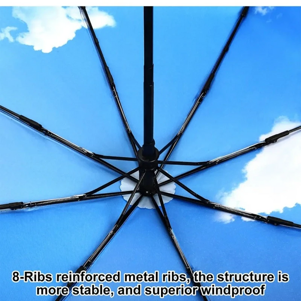 Umbrellas New 8 Ribs Blue Sky White Clouds Pattern Umbrella Windproof Anti Uv Rainproof Automatic Folding Men Car Luxury Women