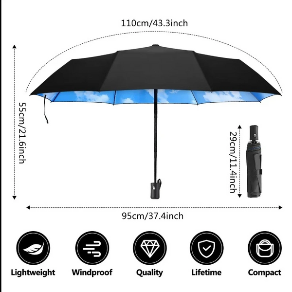 Umbrellas New 8 Ribs Blue Sky White Clouds Pattern Umbrella Windproof Anti Uv Rainproof Automatic Folding Men Car Luxury Women