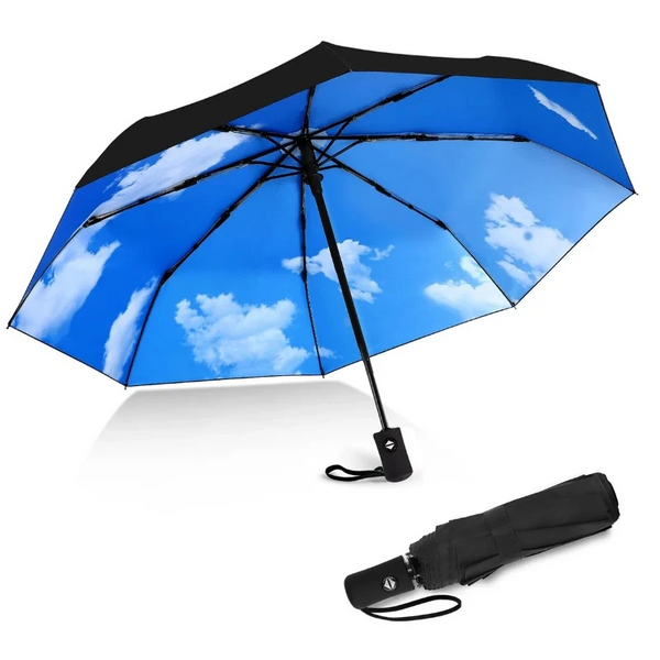 Umbrellas New 8 Ribs Blue Sky White Clouds Pattern Umbrella Windproof Anti Uv Rainproof Automatic Folding Men Car Luxury Women