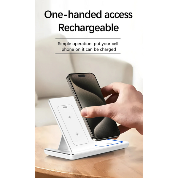 15 Watt 3 In Wireless Charger Stand Foldable Charging Station For Smartphone And Iwatch Chargers & Cradles