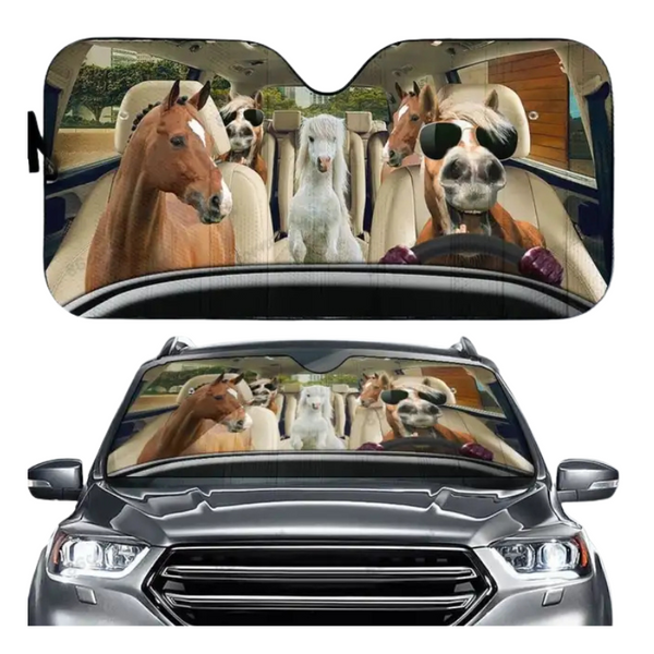 Funny Horse Driving 3D Printing Car Sun Visor Auto Decoration For Vehicle Parts Accessories Sun Visors