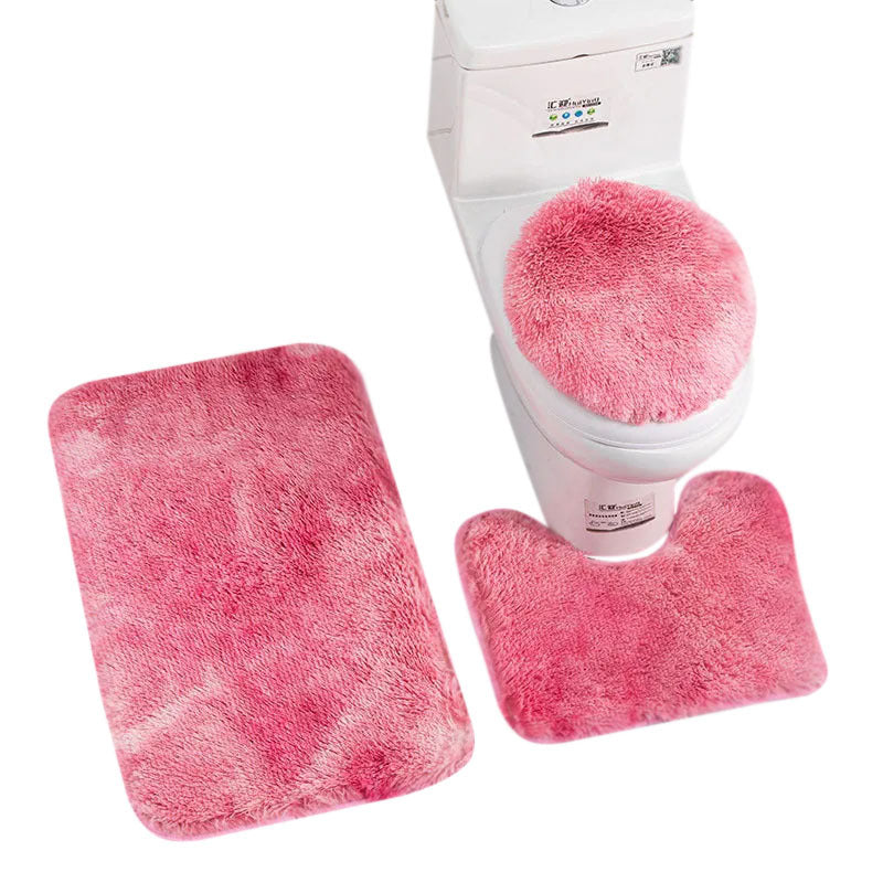 Dark Pink Bath Mat Set 3Pc Soft Non Slip Rug Toilet Lid Cover Shower Carpets Bath Mats Rugs & Toilet Covers