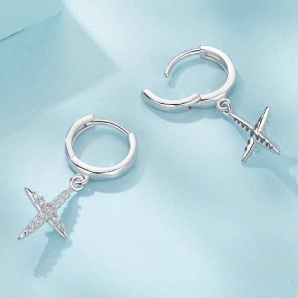 Veile Studios Silver Charm Cross Ear Buckle Trendy S925 Solid Zircon Earrings