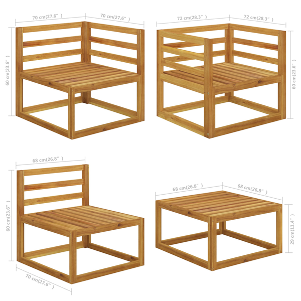 8 Piece Garden Lounge Set With Cushion Cream Solid Acacia Wood Patio Furniture Sets
