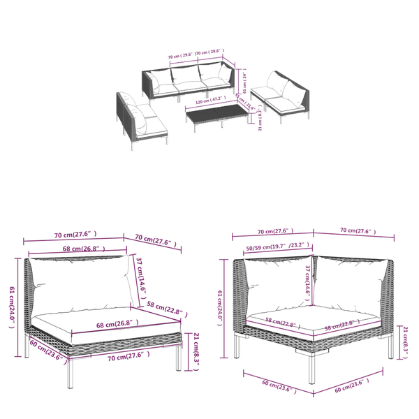 8 Piece Garden Lounge Set With Cushions Poly Rattan Dark Grey Patio Furniture Sets