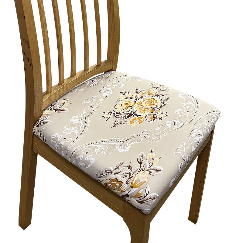 Chair Cover Beige Floral Print Stretch Seat For Dinning Kitchen Slipcovers