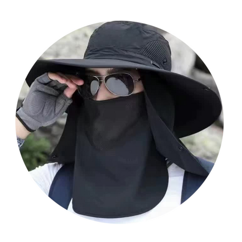 Black Outdoor Sun Protection Hat With Detachable Face And Neck Flap Upf 50+ Hats & Headwear