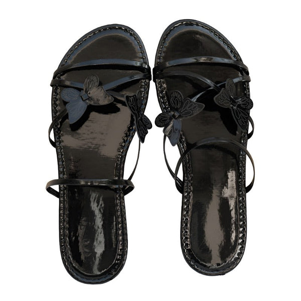 Fashion Butterfly Cross Strap Sandals For Women Casual Low Heel Flat Slides Flats