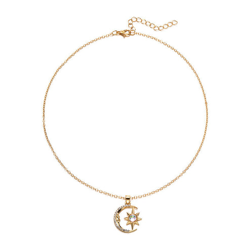 Veile Studios Fashion Jewelry Moon Star Zircon Pendant Necklace Stainless Steel Choker For Women Necklaces & Pendants