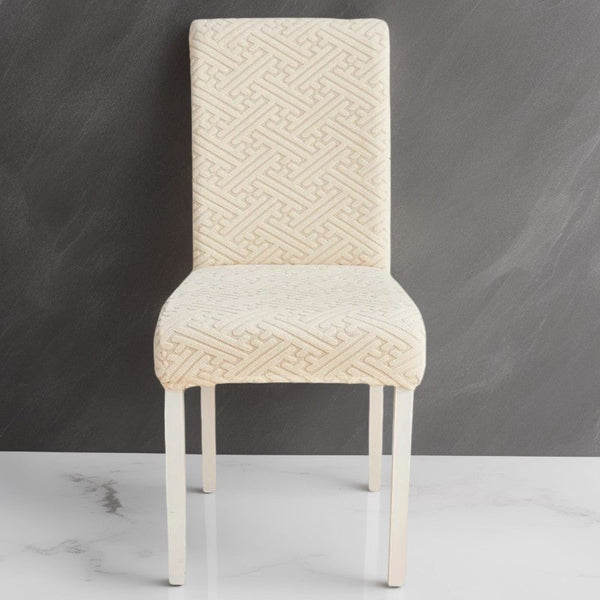 Chair Cover Beige Puzzle Design Anti Dirt Elastic Material For Dining Room Kitchen Slipcovers