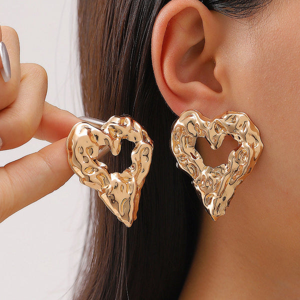 Veile Studios New Pleated Lava Hollow Heart Shaped For Women Valentine's Day Jewelry Earrings