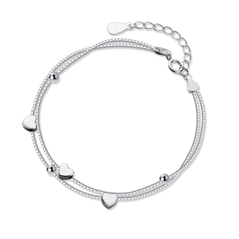 Veile Studios Double Layer Small Heart Sterling Silver Bracelet Fashion Jewellery Bracelets
