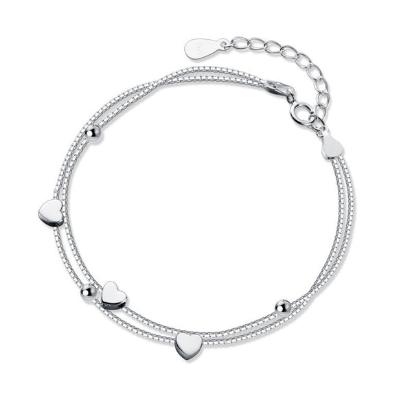Veile Studios Double Layer Small Heart Sterling Silver Bracelet Fashion Jewellery Bracelets