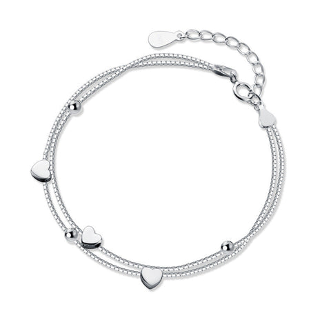Veile Studios Double Layer Small Heart Sterling Silver Bracelet Fashion Jewellery Bracelets