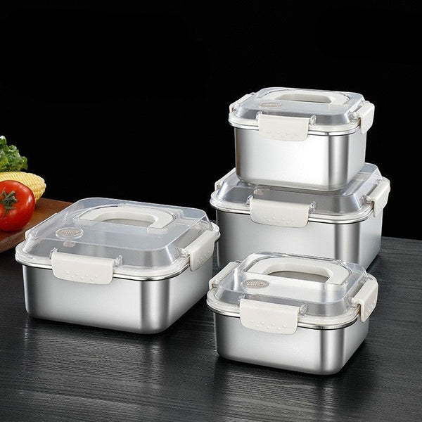 304 Stainless Steel Crisper Square Lunch Box With Handle For Kitchen Storage Lunchboxes