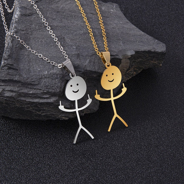 Veile Studios Funny Doodle Necklace Hip Hop Smiley Stick Figure Pendant Hand Gesture Middle Finger Necklaces Necklaces & Pendants