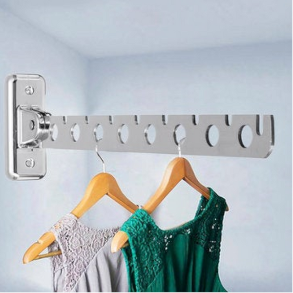 8 Holes Stainless Steel Folding Circle Cloth Drying Rack Wall Mounted Hanger Clothes Airers