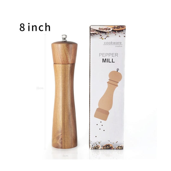 8Inch Solid Wood Pepper Spice Mill Grinder Set Handheld Ceramic Grinding Core Salt & Pepper