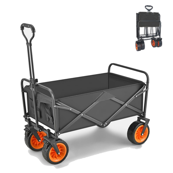 Hod Health & Home 8 Inch Wheel Black Folding Beach Wagon Cart Trolley Garden Outdoor Picnic Camping Sports Market Collapsible Shop Wheelbarrows Carts