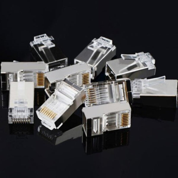 8P8c Modular Ethernet Cable Head Plug Gold Plated Cat 6 Crimp Network Rj45 Connector Cat6 10Pcs Silver Plugs Jacks & Wall Plates