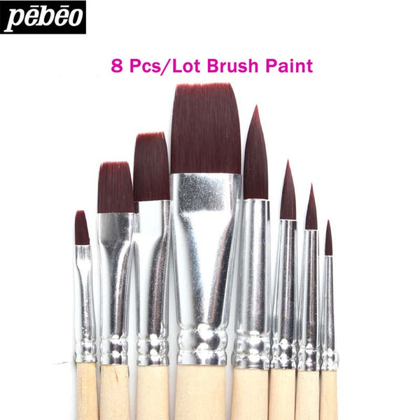 8Pcs Pebeo Watercolor Paint Brush Bristle Hair Painting Drawing Oil Artists Brushes