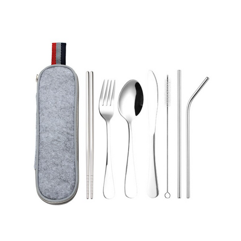 8Pcs/Set Stainless Steel Drinking Straw Knife Fork Spoon Chopsticks Cutlery Cutlery Sets