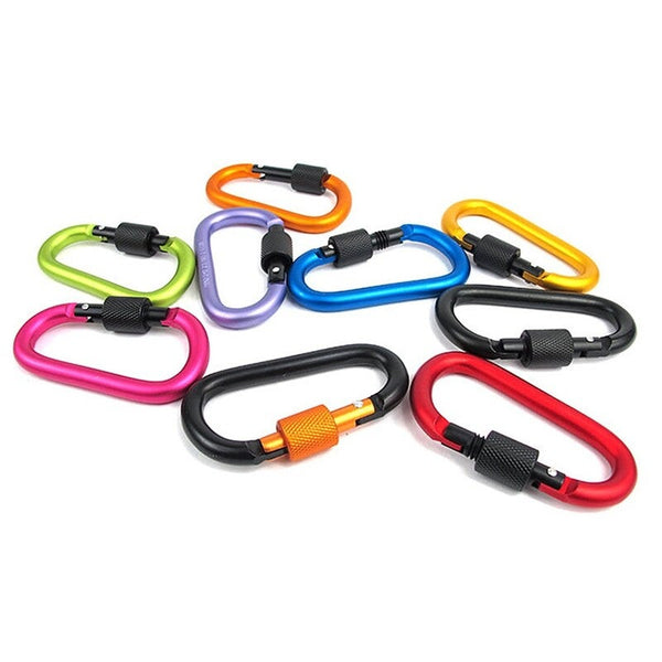 9 Pack Aluminum Alloy D Ring Locking Carabiner Clip Set Screw Hanging Hook Buckle Keychain With Steel Wire For Outdoor Camping Hiking