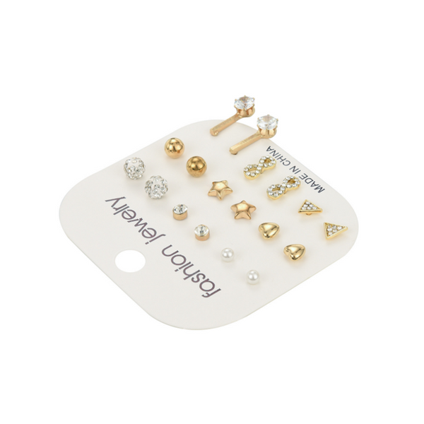 Veile Studios 9 Pairs Of Creative Zircon Nail Set Alloy Jewelry Gold Earrings