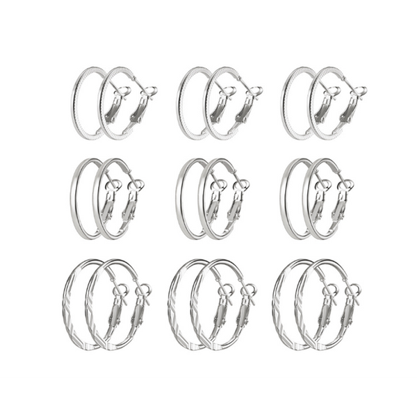 Veile Studios 9 Pairs Of Retro Fashionable Combination Suit Silver Earrings