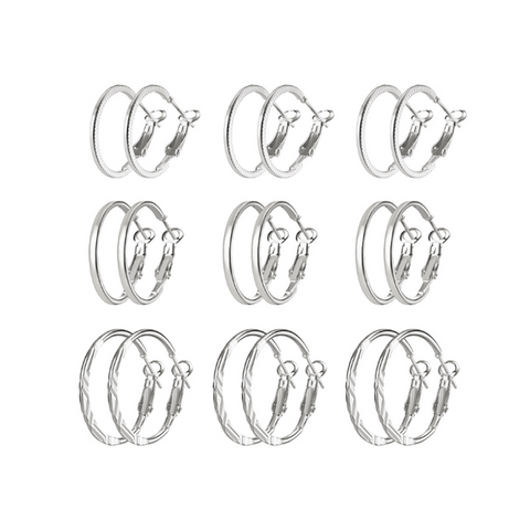 Veile Studios 9 Pairs Of Retro Fashionable Combination Suit Silver Earrings