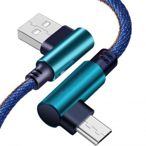 90 Degree Micro Usb Cable 2.4A Fast Charging Charge Data Cord Denim Dark Blue