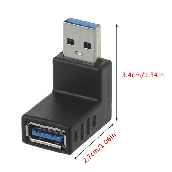 90 Degree Angle Usb 3.0 Male To Female Connector Adapter For Laptop Pc Black