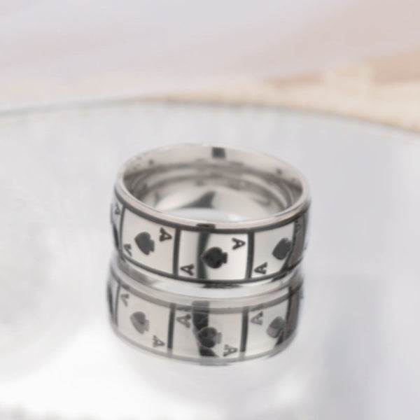 Veile Studios Magic Ace Of Spades Lucky Titanium Steel Jewellery Rings