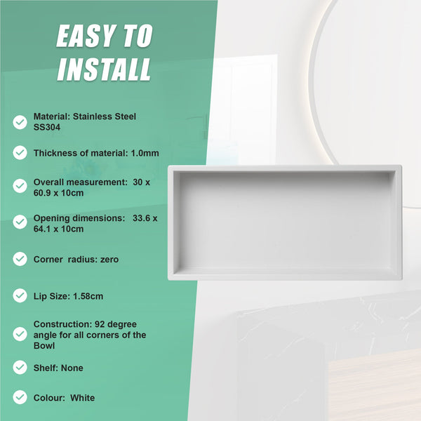 641 X 336 101Mm Shower Niche Single Shelf Organizer No Tile Needed In White Shelves