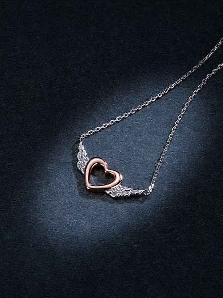 Heart Shaped Necklace Love Wings Pendant Popular Two Tone Plated Charm Necklaces & Pendants