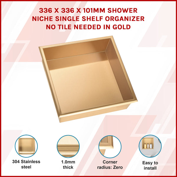 336 X 101Mm Shower Niche Single Shelf Organizer No Tile Needed In Gold Shower Shelves & Organisers