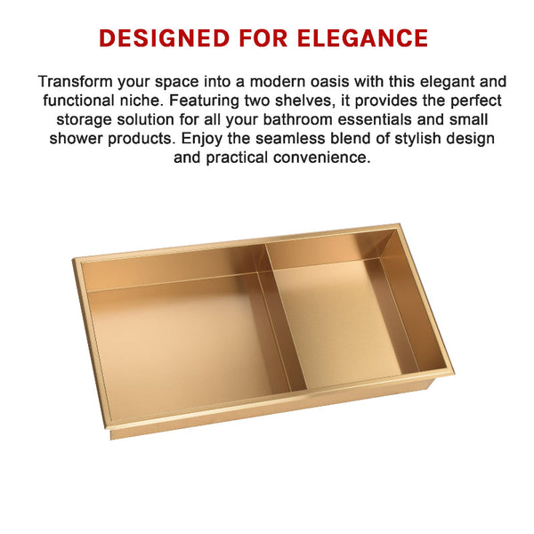 641 X 336 101Mm Shower Niche Double Shelf Organizer No Tile Needed In Gold Shower Shelves & Organisers