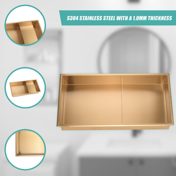 641 X 336 101Mm Shower Niche Double Shelf Organizer No Tile Needed In Gold Shower Shelves & Organisers