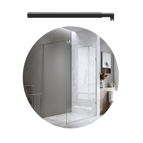 Della Francesca 90X200cm Single Shower Glass Screen With Black Brackets & Square Pole Shower Enclosures