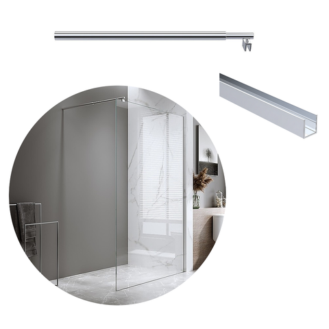Della Francesca 90X200cm Single Shower Glass Screen With Chrome Wall Channel & Round Pole Shower Enclosures