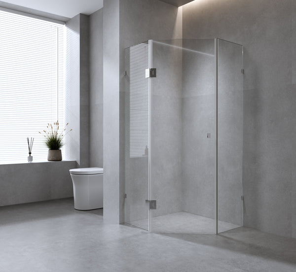 90Cm Frameless Diamond Shower Screen With Gunmetal Brackets And Ss Hinges Round Knob Handle Shower Enclosures