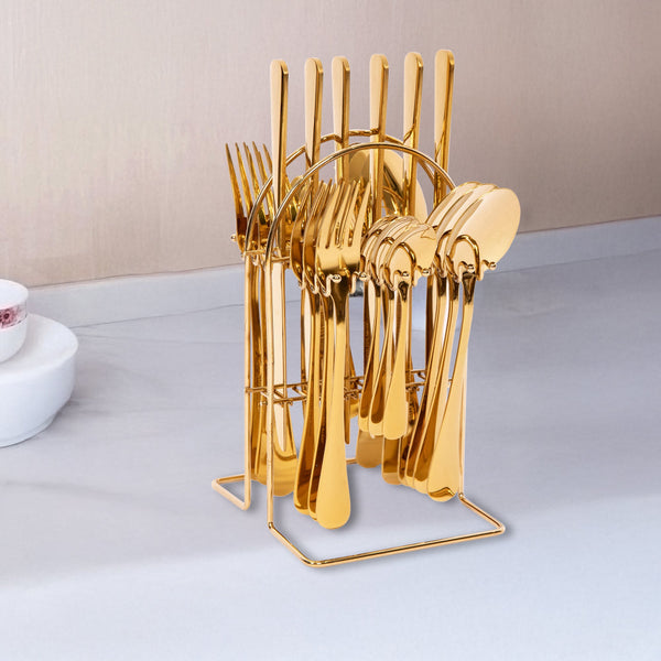 Tableware 24Pc Gold Cutlery Set Ss304 Household Knife Fork Spoon Kitchen With Storage Rack Dinner Service Cutlery Sets