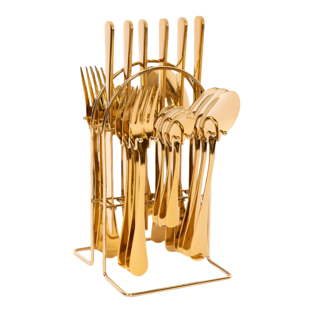 Tableware 24Pc Gold Cutlery Set Ss304 Household Knife Fork Spoon Kitchen With Storage Rack Dinner Service Cutlery Sets