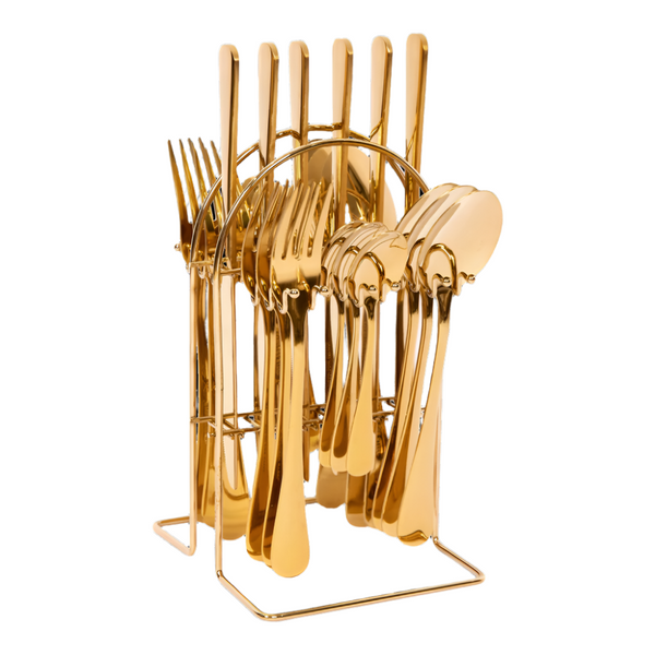 Tableware 24Pc Gold Cutlery Set Ss304 Household Knife Fork Spoon Kitchen With Storage Rack Dinner Service Cutlery Sets
