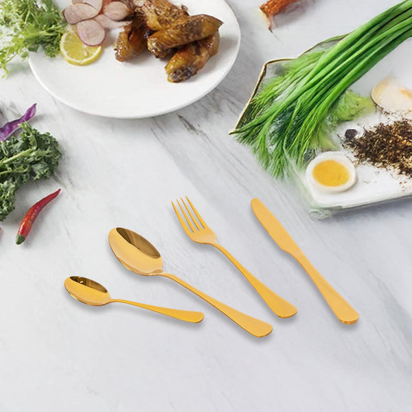 Tableware 24Pc Gold Cutlery Set Ss304 Household Knife Fork Spoon Kitchen With Storage Rack Dinner Service Cutlery Sets